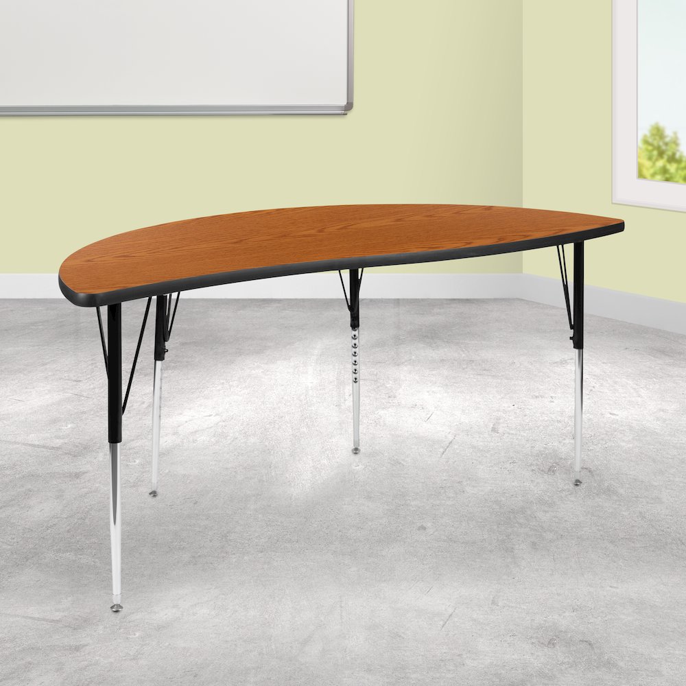 60" Half Circle Oak Thermal Activity Table - Standard Height Legs. Picture 2