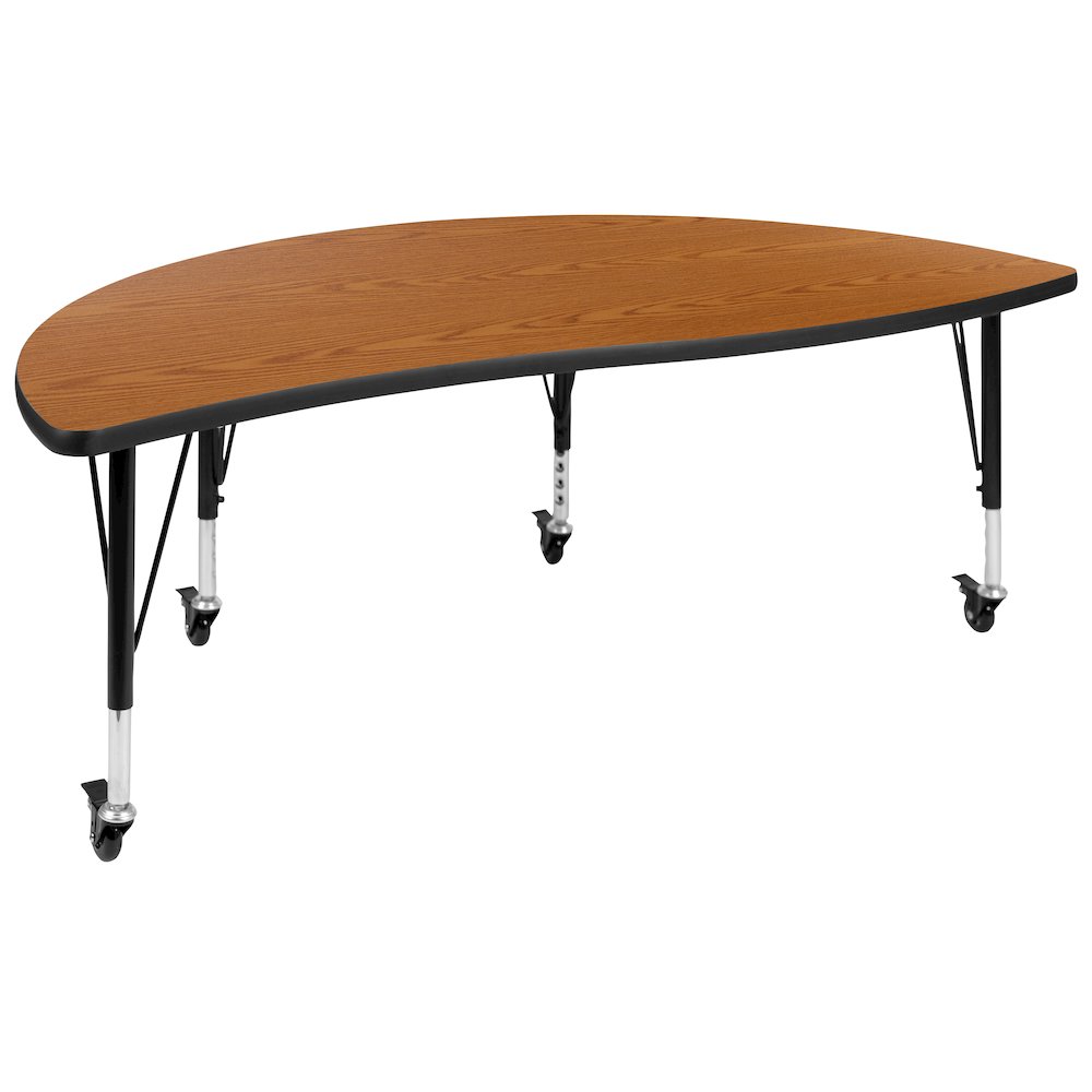 Mobile 60" Half Circle Oak Thermal Activity Table-Height Adjust Short Legs. Picture 1