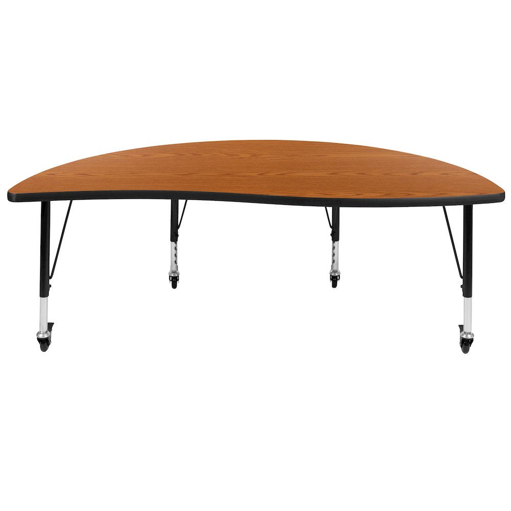 Mobile 60" Half Circle Oak Thermal Activity Table-Height Adjust Short Legs. Picture 7