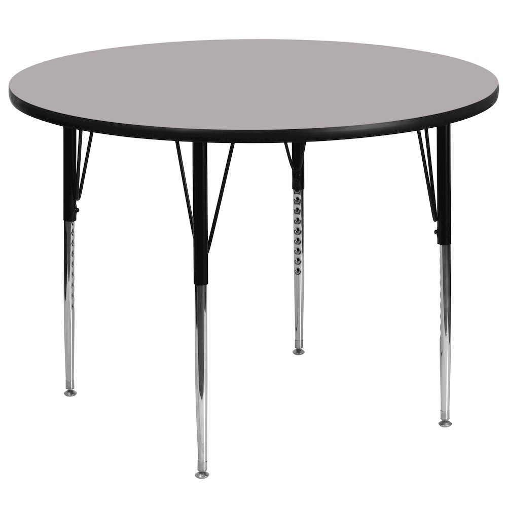 60'' Round Grey Thermal Laminate Activity Table - Standard Height Adjustable Legs. Picture 1