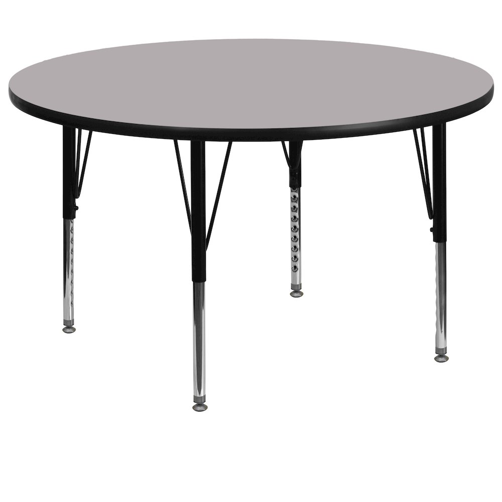 60'' Round Grey Thermal Laminate Activity Table - Height Adjustable Short Legs. Picture 1