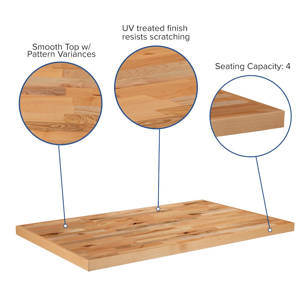 30" x 48" Rectangle Butcher Block Style Table Top. Picture 5