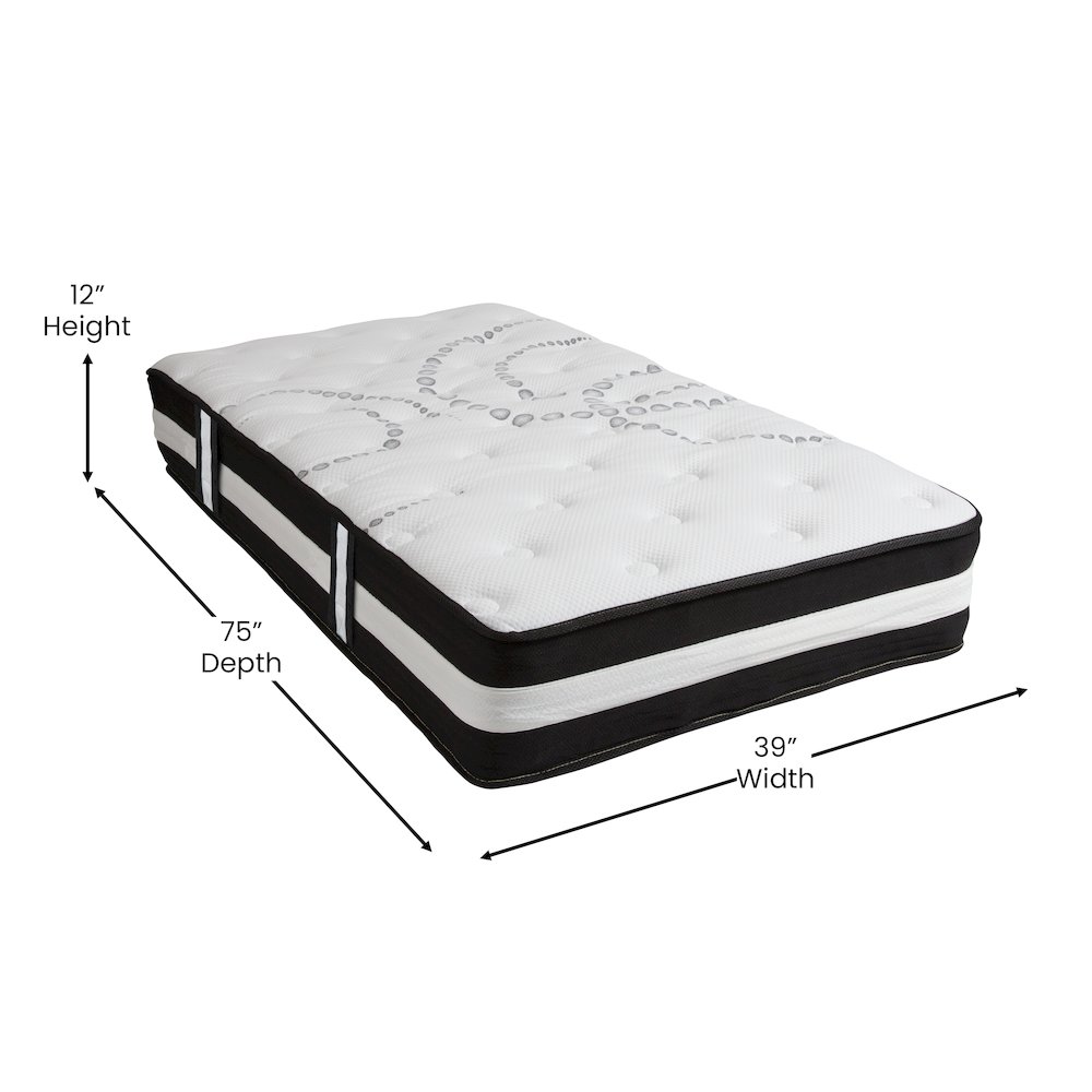 14 in Metal Platform Bed Frame with 12 in Mattress and 3 in Topper - Twin. Picture 8