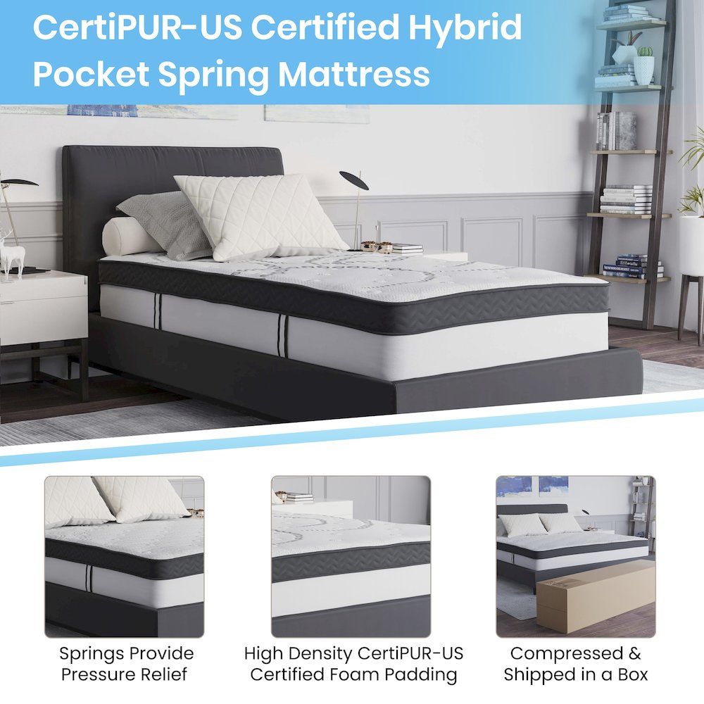 14 in Metal Platform Bed Frame with 12 in Mattress and 3 in Topper - Twin. Picture 5
