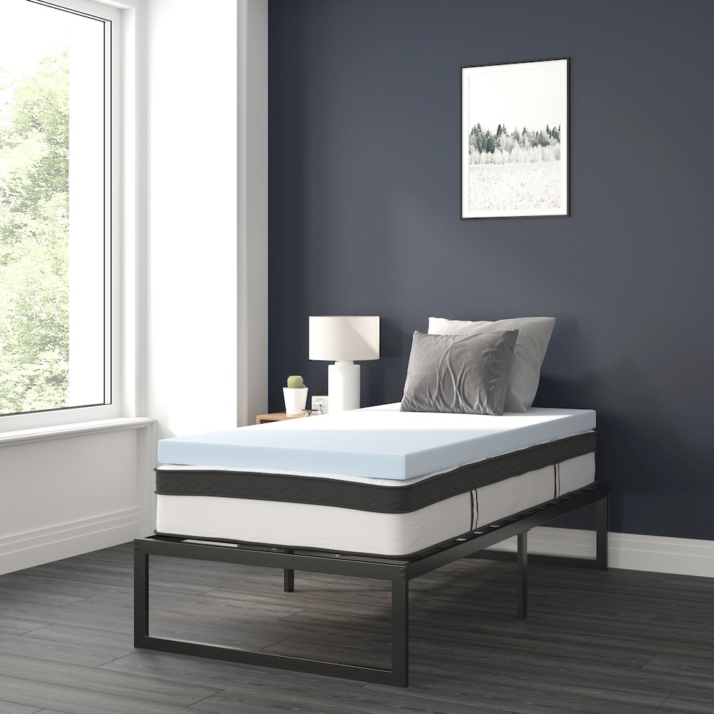 14 in Metal Platform Bed Frame with 12 in Mattress and 3 in Topper - Twin. Picture 2