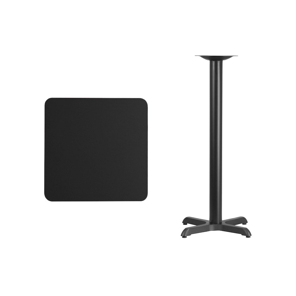 24'' Square Black Laminate Table Top with 22'' x 22'' Bar Height Table Base. Picture 1