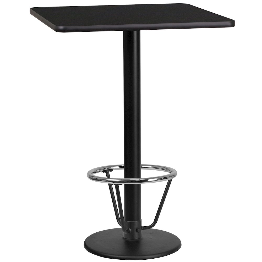 24'' Square Black Table Top with 18'' Round Bar Height Table Base and Foot Ring. Picture 1