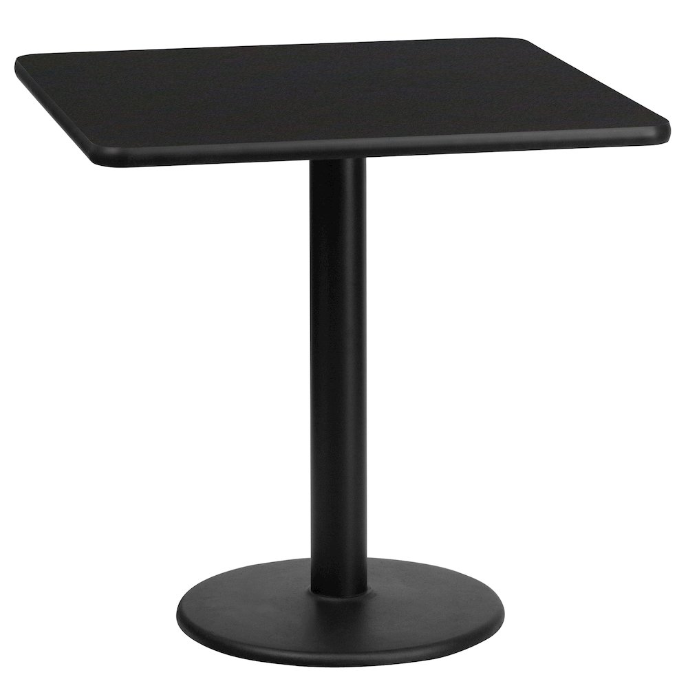 24'' Square Black Laminate Table Top with 18'' Round Table Height Base. Picture 1