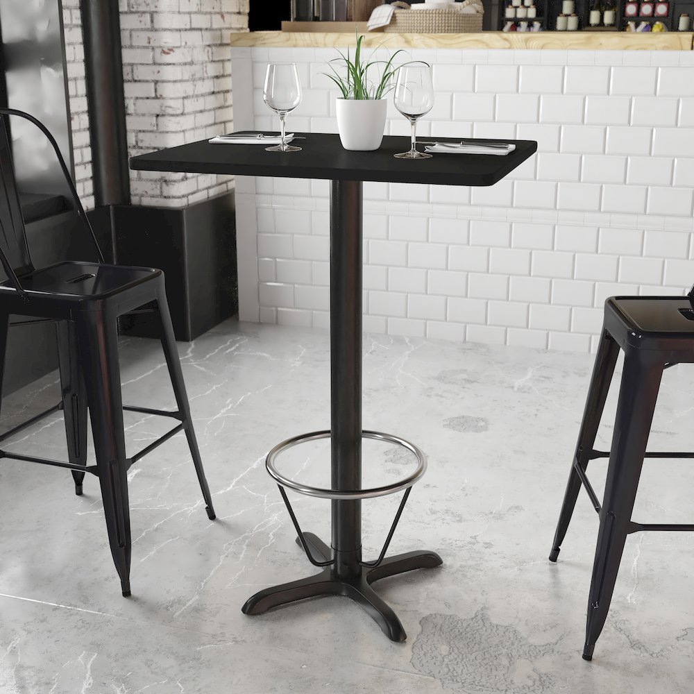 24'' x 30'' Black Table Top with 22'' x 22'' Bar Height Table Base and Foot Ring. Picture 2