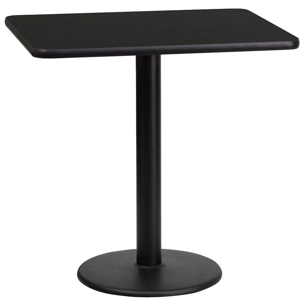 24'' x 30'' Rectangular Black Table Top with 18'' Round Table Height Base. Picture 4