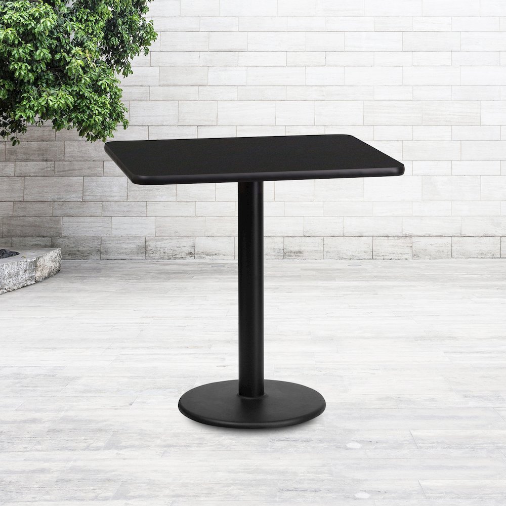 24'' x 30'' Rectangular Black Table Top with 18'' Round Table Height Base. Picture 2