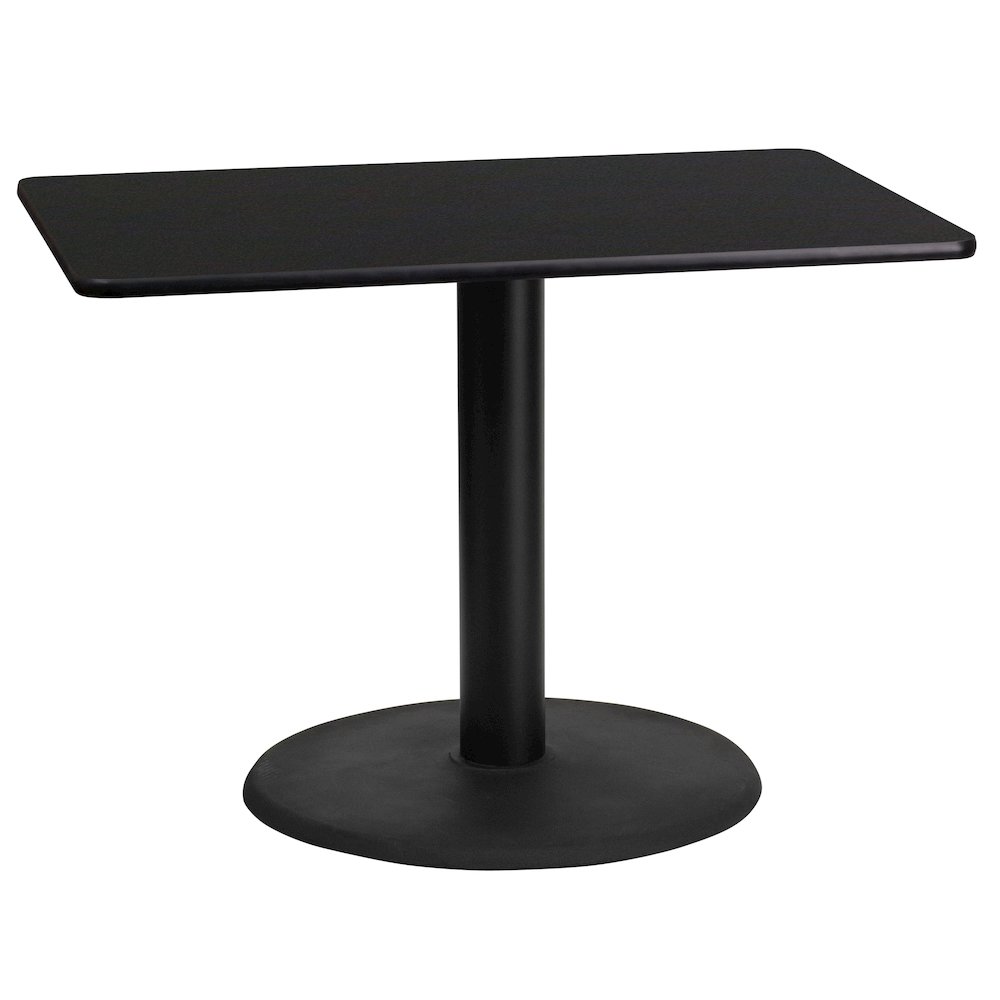 24'' x 42'' Rectangular Black Table Top with 24'' Round Table Height Base. Picture 1