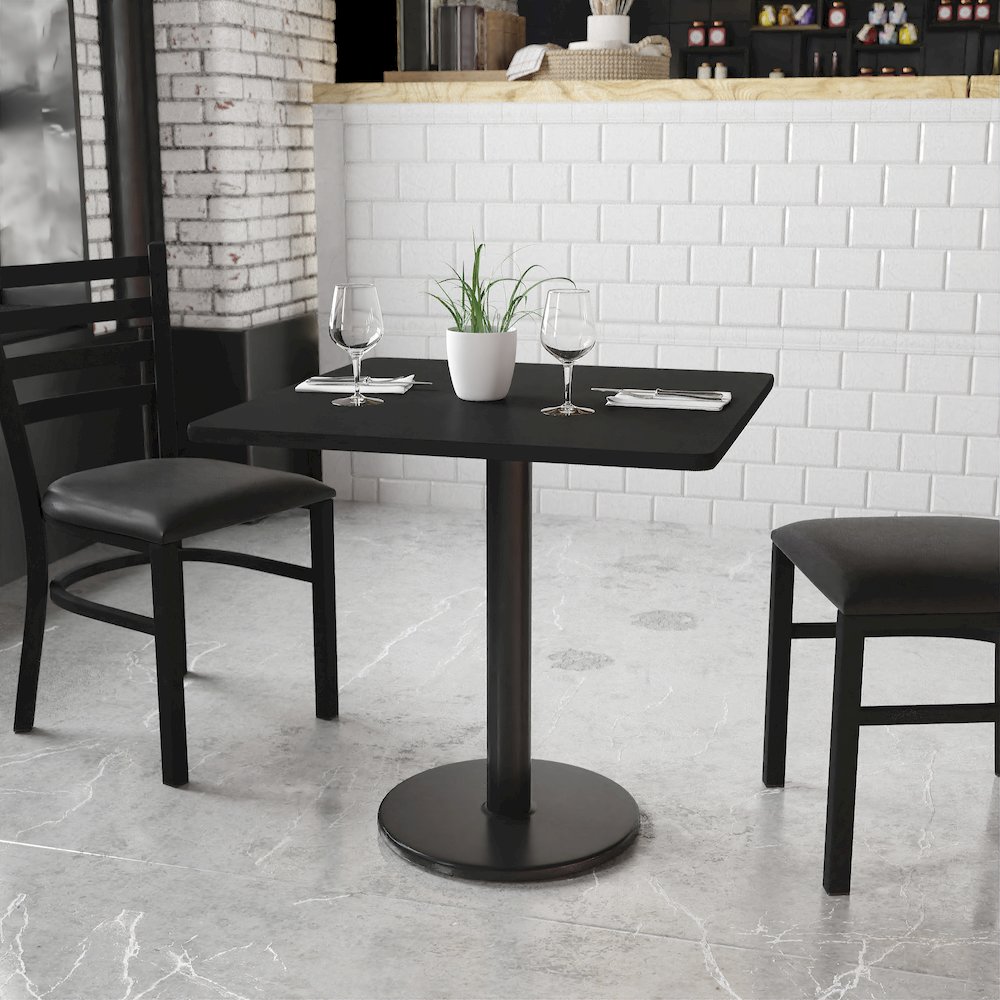 30'' Square Black Laminate Table Top with 18'' Round Table Height Base. Picture 2