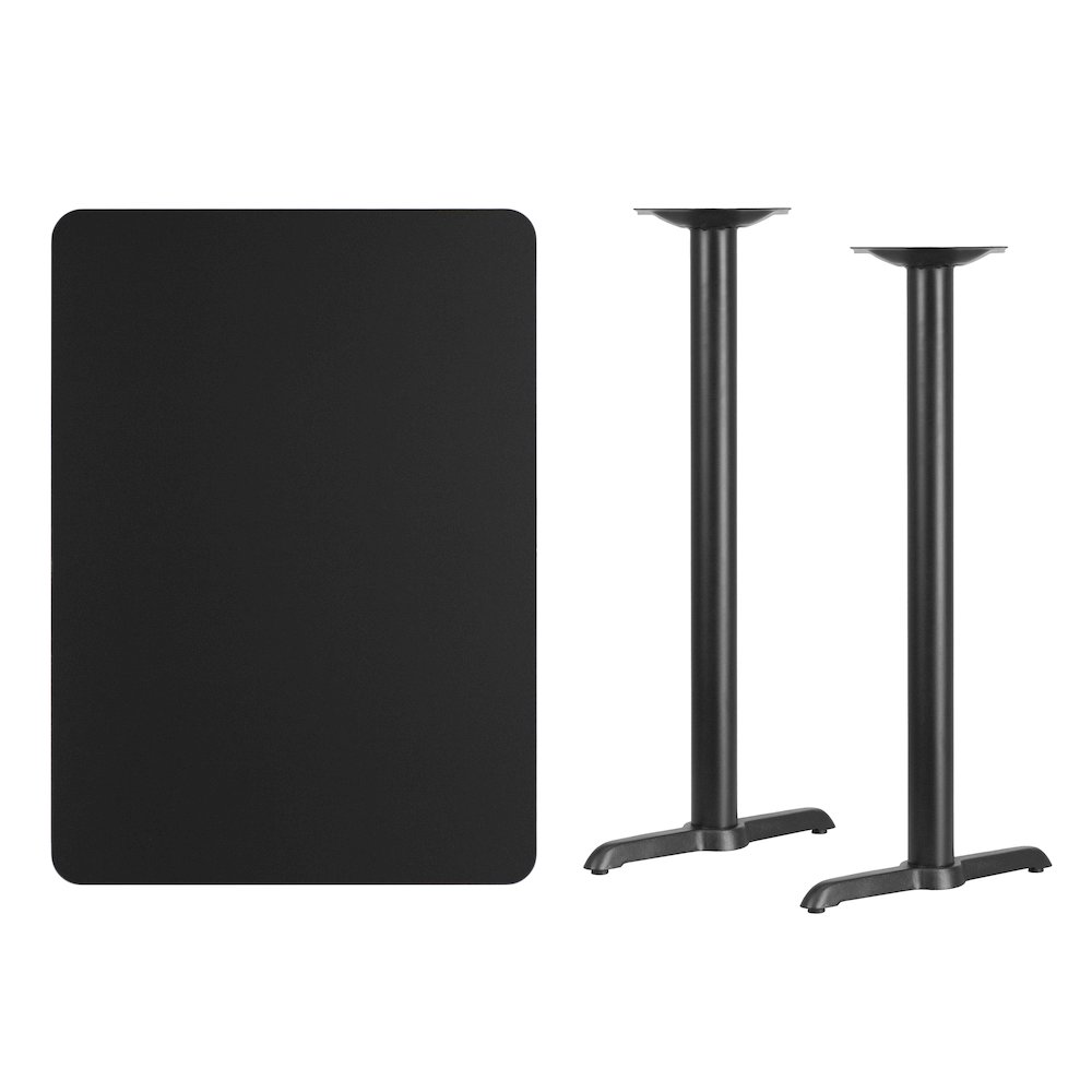 30'' x 42'' Rectangular Black Table Top with 5'' x 22'' Bar Height Table Bases. Picture 4