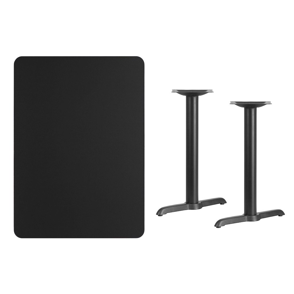 30'' x 42'' Rectangular Black Table Top with 5'' x 22'' Table Height Bases. Picture 2