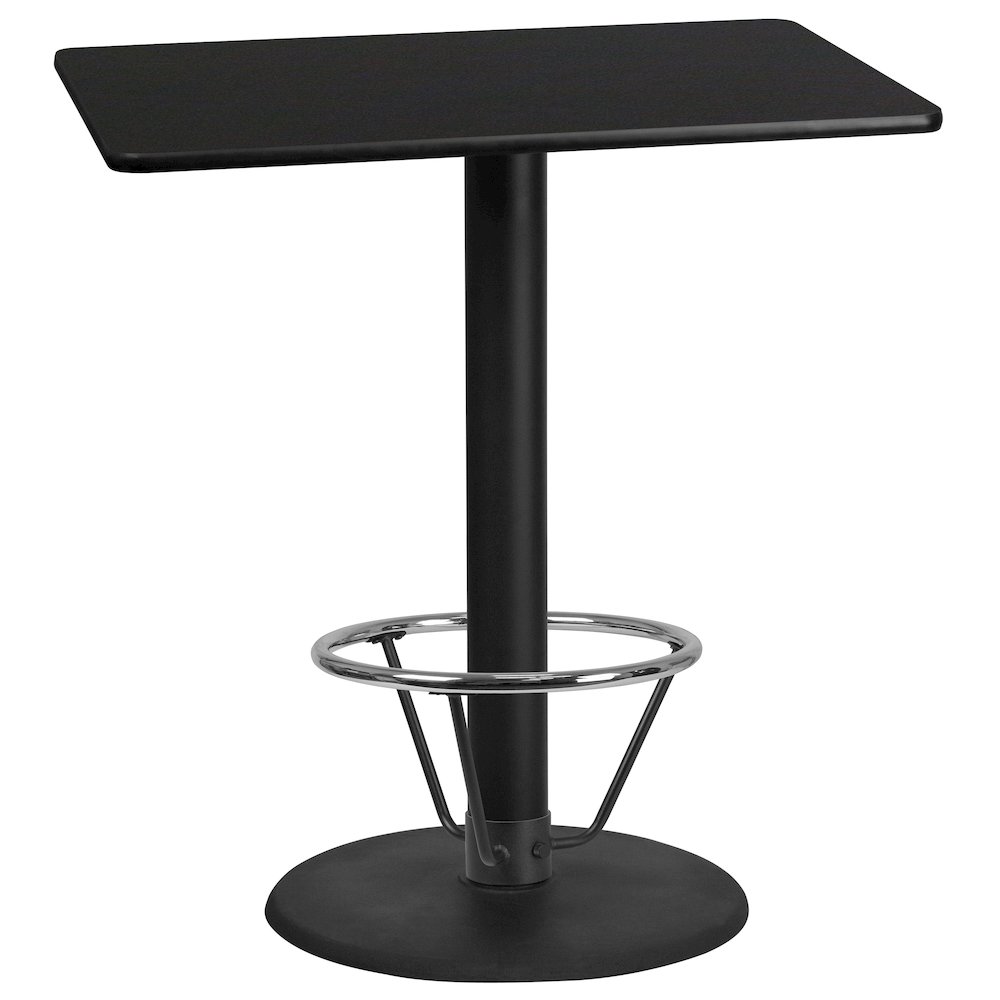 30'' x 42'' Black Table Top with 24'' Round Bar Height Table Base and Foot Ring. Picture 1