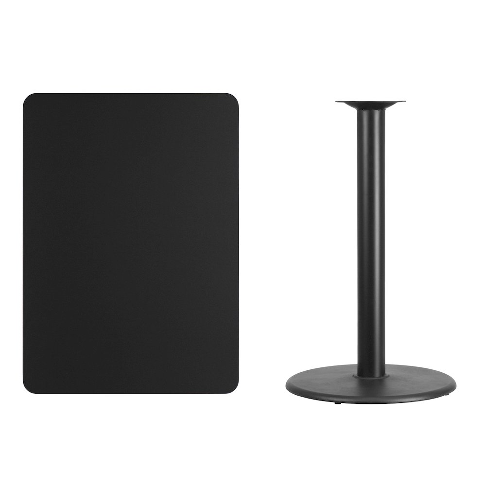 30'' x 42'' Rectangular Black Table Top with 24'' Round Bar Height Table Base. Picture 4