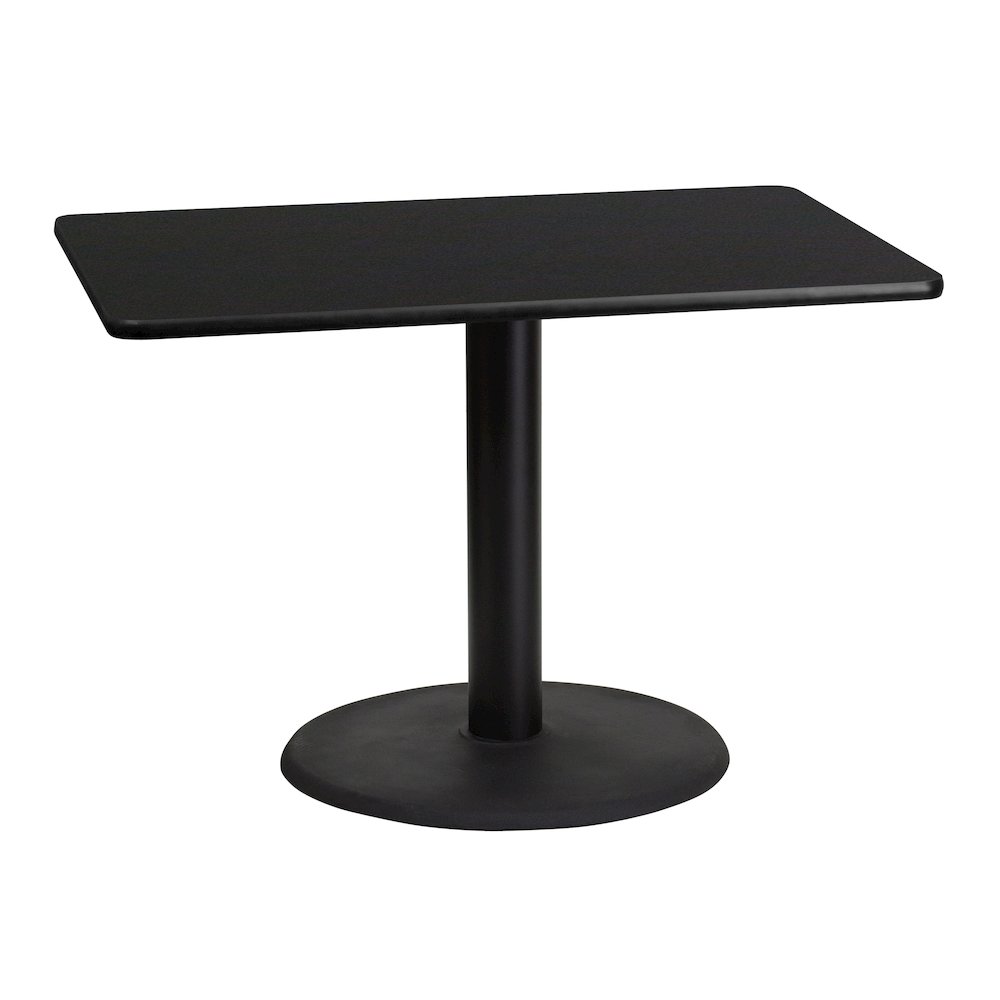 30'' x 42'' Rectangular Black Table Top with 24'' Round Table Height Base. Picture 1