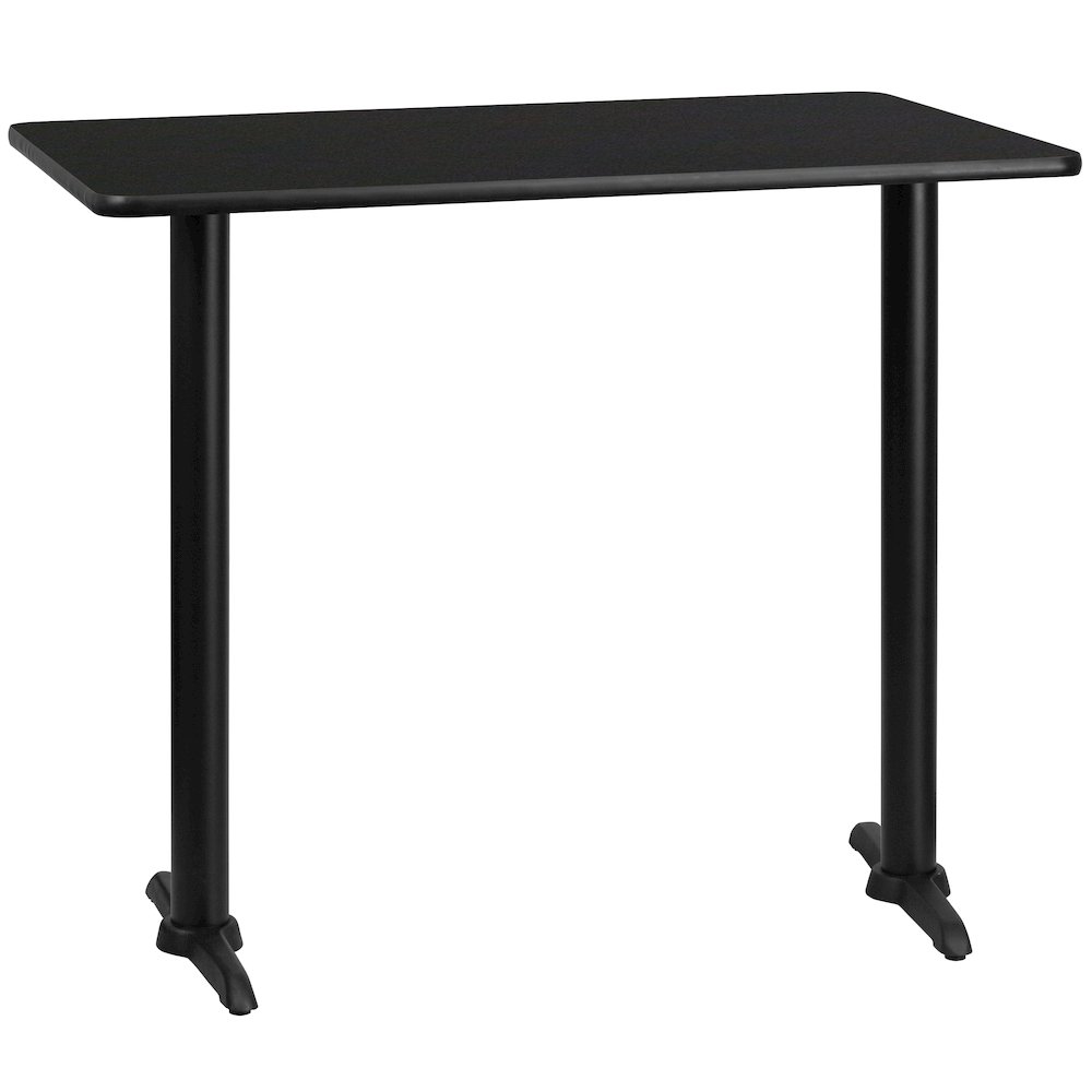 30'' x 48'' Rectangular Black Table Top with 5'' x 22'' Bar Height Table Bases. Picture 1