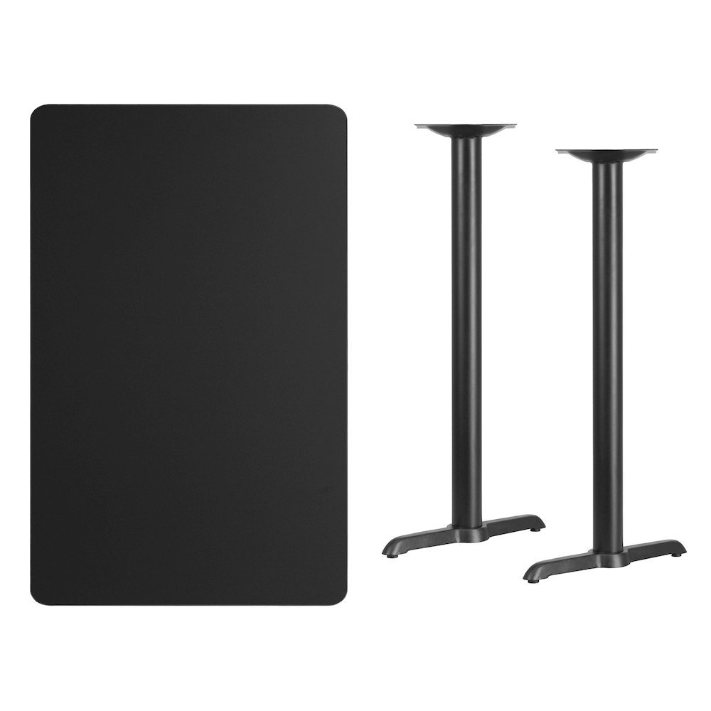 30'' x 48'' Rectangular Black Table Top with 5'' x 22'' Bar Height Table Bases. Picture 4
