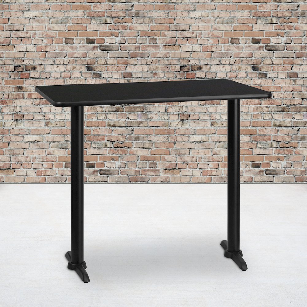 30'' x 48'' Rectangular Black Table Top with 5'' x 22'' Bar Height Table Bases. Picture 2