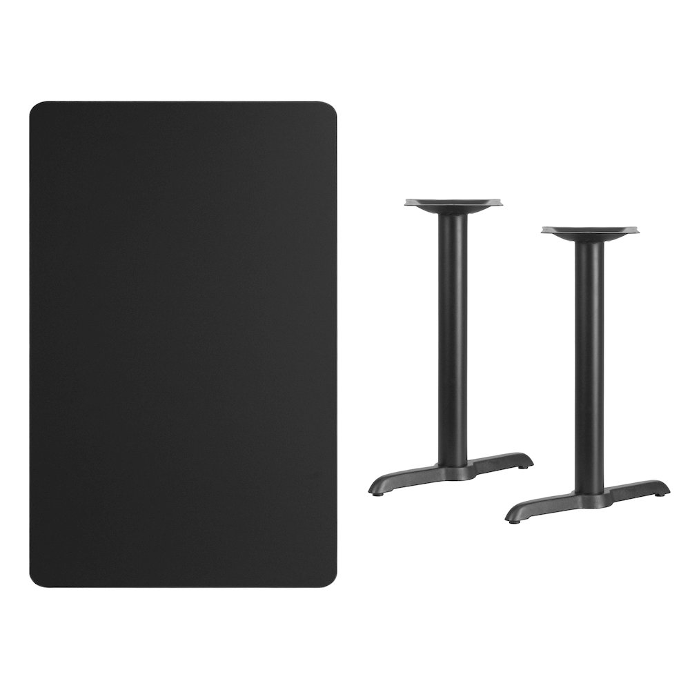 30'' x 48'' Rectangular Black Table Top with 5'' x 22'' Table Height Bases. Picture 1