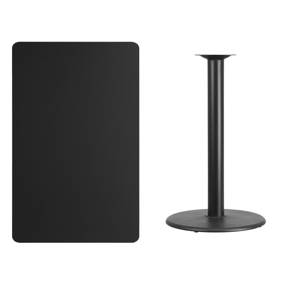30'' x 48'' Rectangular Black Table Top with 24'' Round Bar Height Table Base. Picture 4