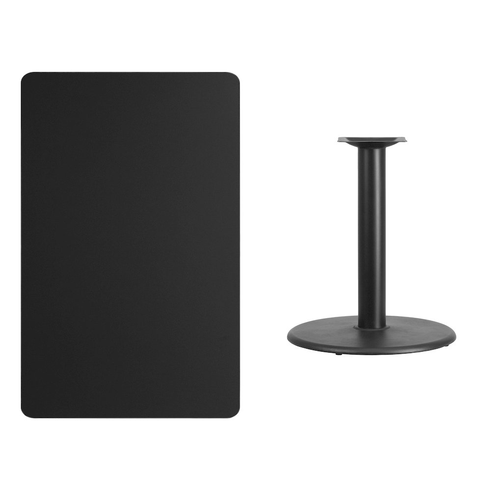 30'' x 48'' Rectangular Black Table Top with 24'' Round Table Height Base. Picture 4