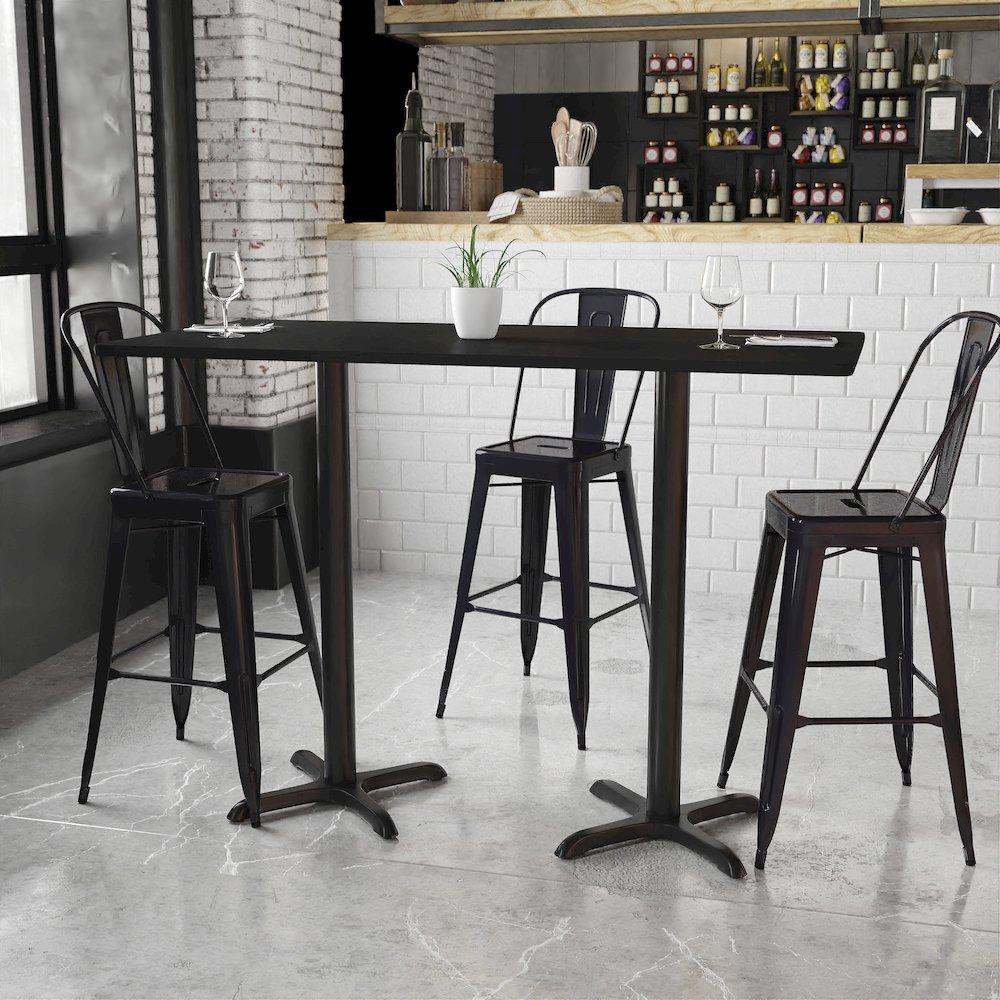 30'' x 60'' Rectangular Black Table Top with 22'' x 22'' Bar Height Table Bases. Picture 2