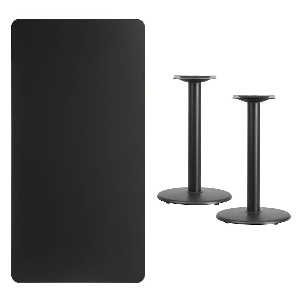 30'' x 60'' Rectangular Black Table Top with 18'' Round Table Height Bases. Picture 1