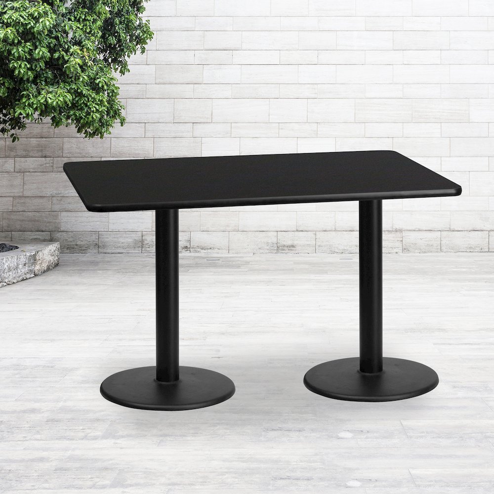 30'' x 60'' Rectangular Black Table Top with 18'' Round Table Height Bases. Picture 2