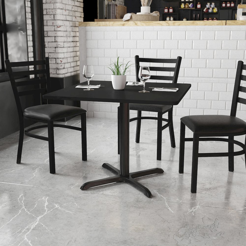 36'' Square Black Laminate Table Top with 30'' x 30'' Table Height Base. Picture 2