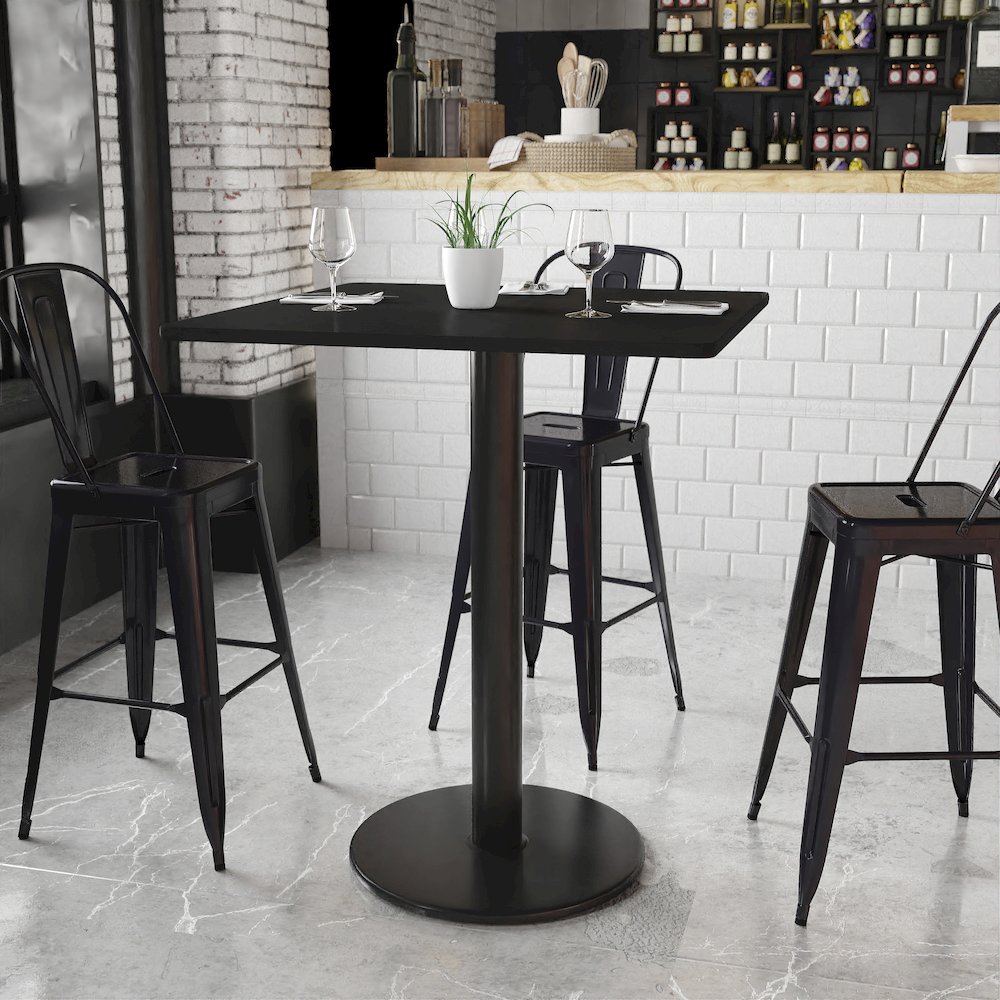 36'' Square Black Laminate Table Top with 24'' Round Bar Height Table Base. Picture 2