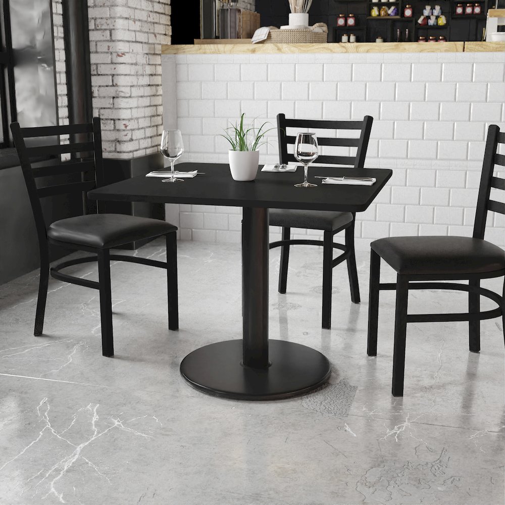 36'' Square Black Laminate Table Top with 24'' Round Table Height Base. Picture 2