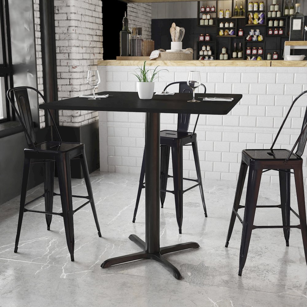 42'' Square Black Laminate Table Top with 33'' x 33'' Bar Height Table Base. Picture 2