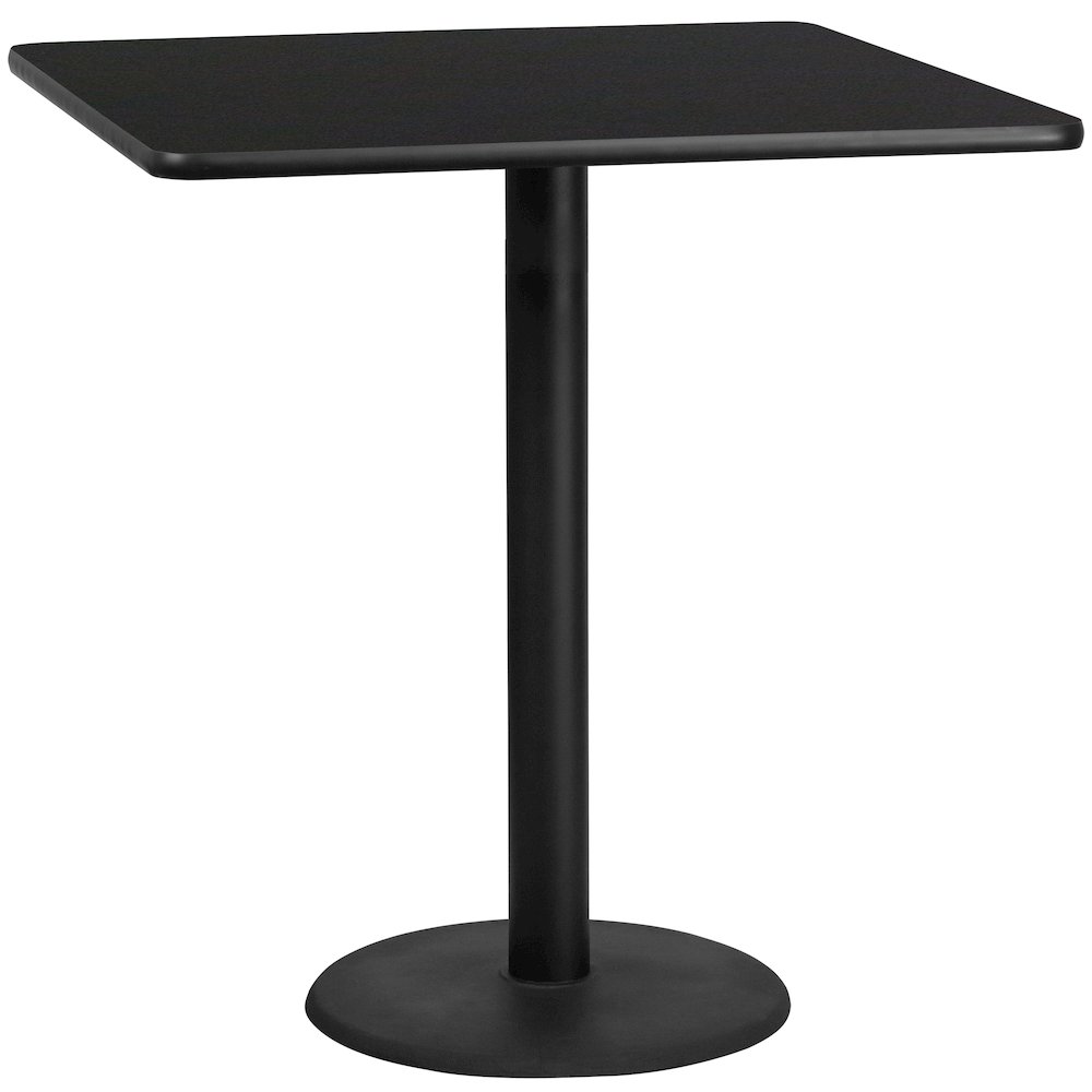 42'' Square Black Laminate Table Top with 24'' Round Bar Height Table Base. Picture 1