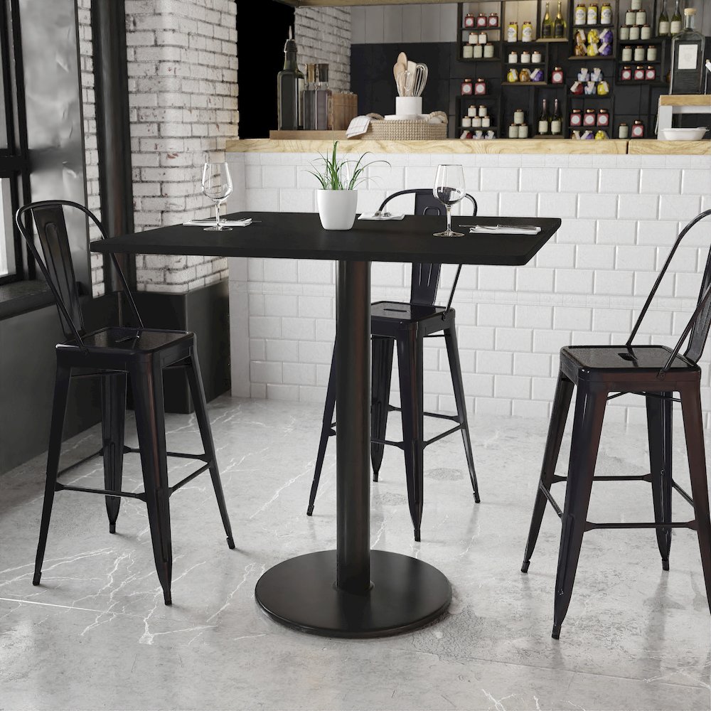 42'' Square Black Laminate Table Top with 24'' Round Bar Height Table Base. Picture 2