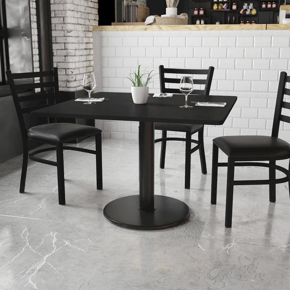 42'' Square Black Laminate Table Top with 24'' Round Table Height Base. Picture 2