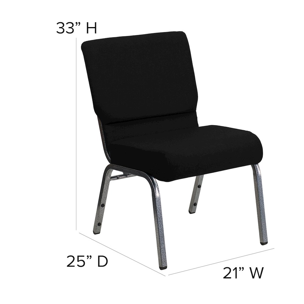 21''W Stacking Church Chair in Black Fabric - Silver Vein Frame. Picture 6