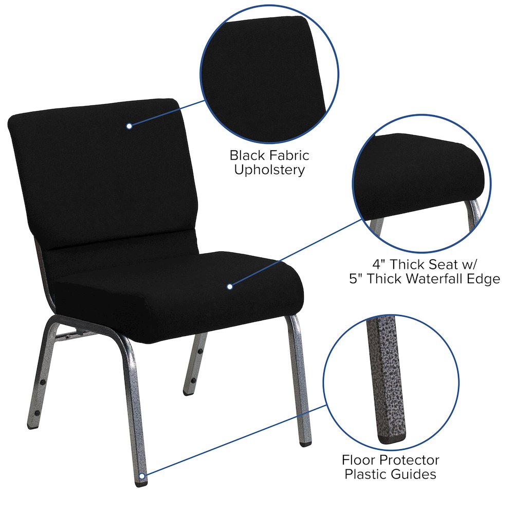 21''W Stacking Church Chair in Black Fabric - Silver Vein Frame. Picture 5