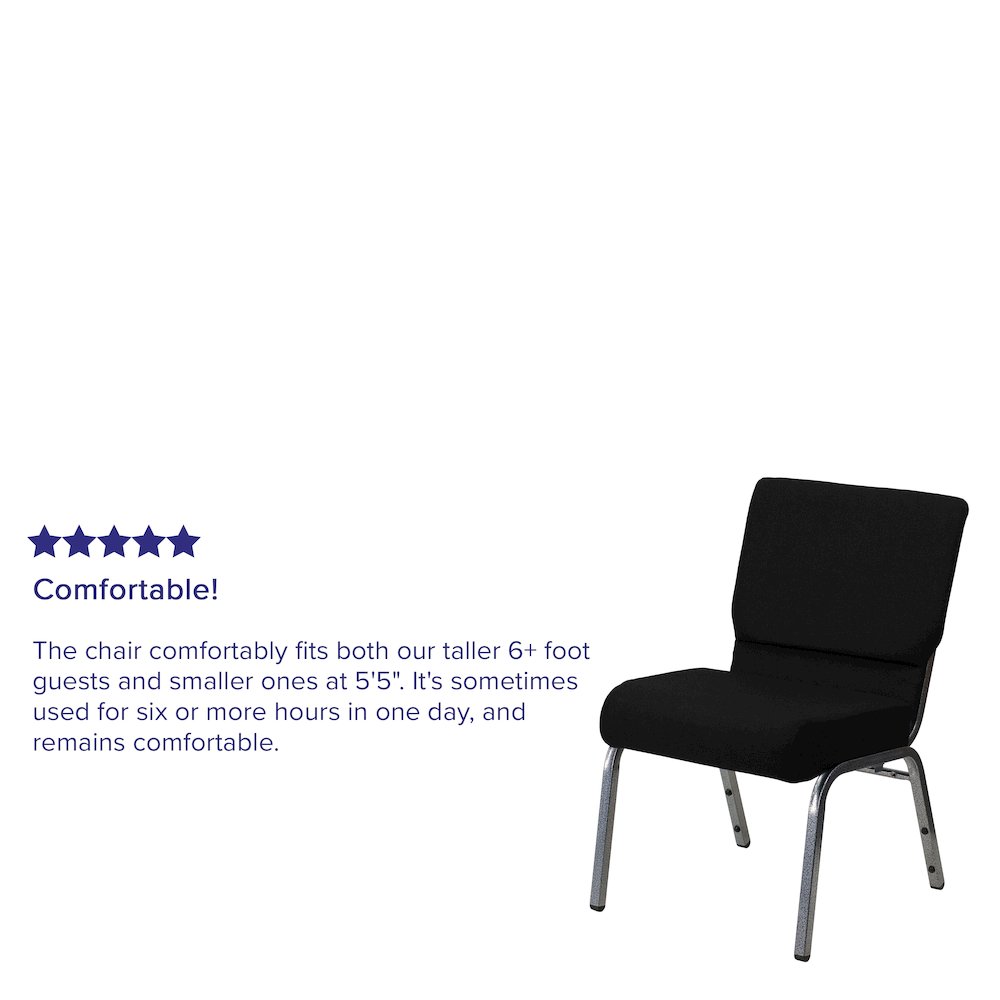 21''W Stacking Church Chair in Black Fabric - Silver Vein Frame. Picture 4