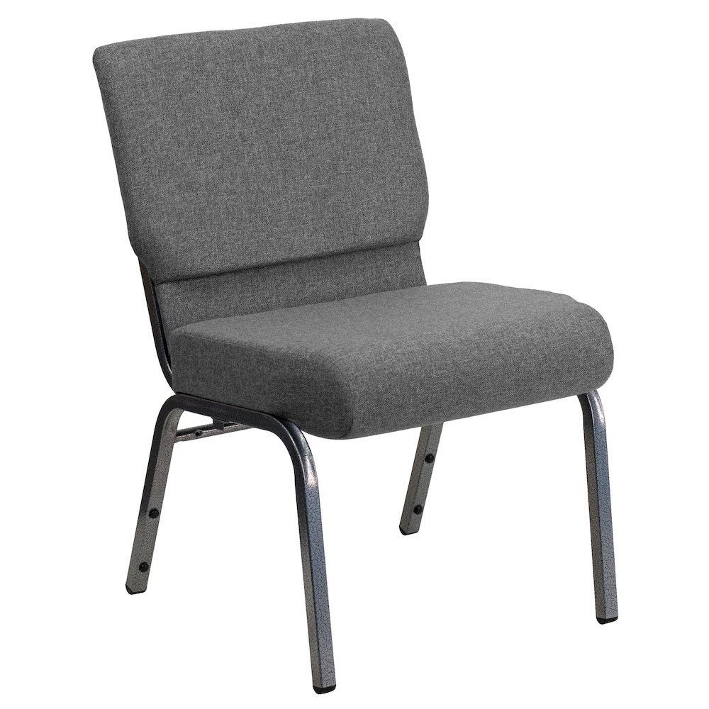 21''W Stacking Church Chair in Gray Fabric - Silver Vein Frame. Picture 1