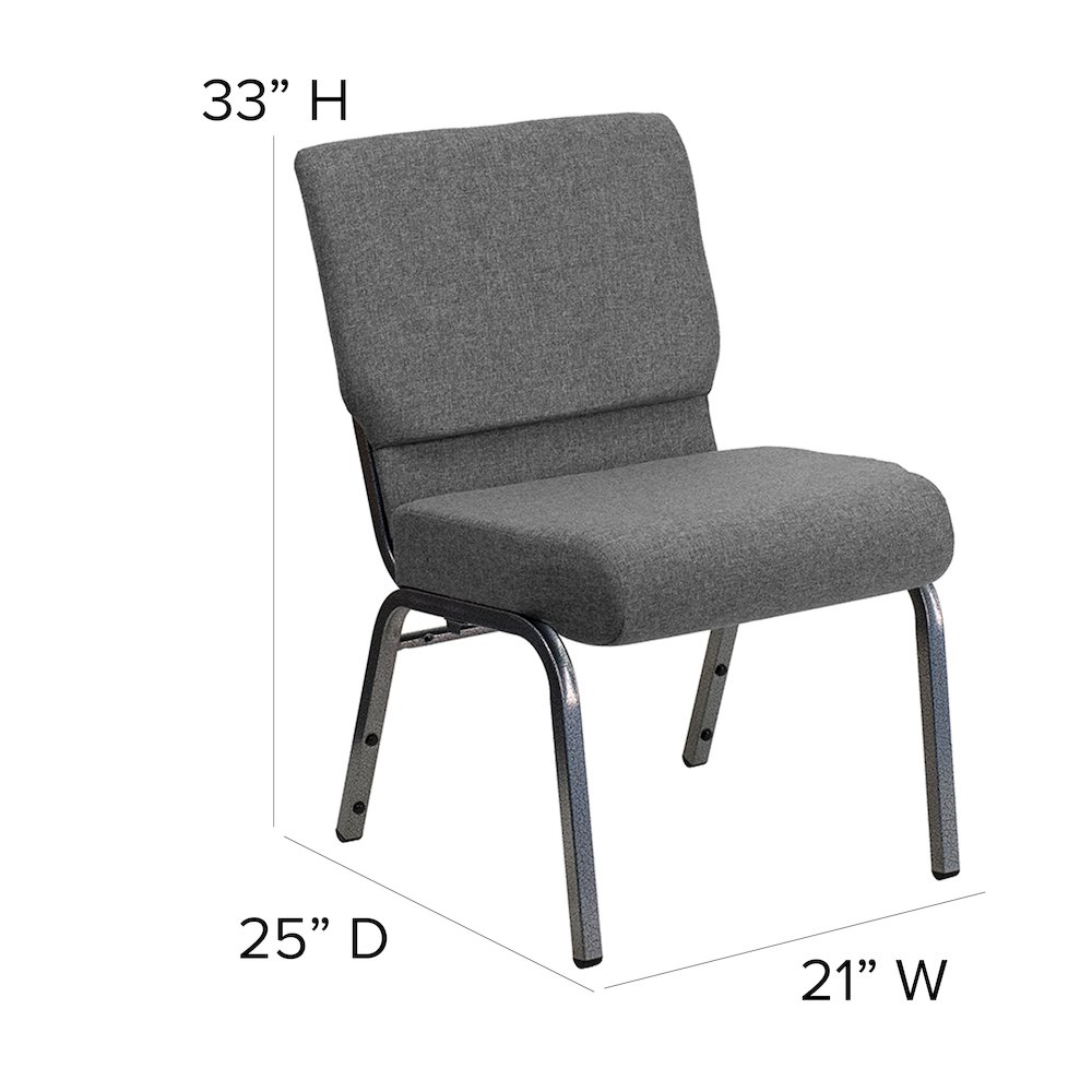 21''W Stacking Church Chair in Gray Fabric - Silver Vein Frame. Picture 6