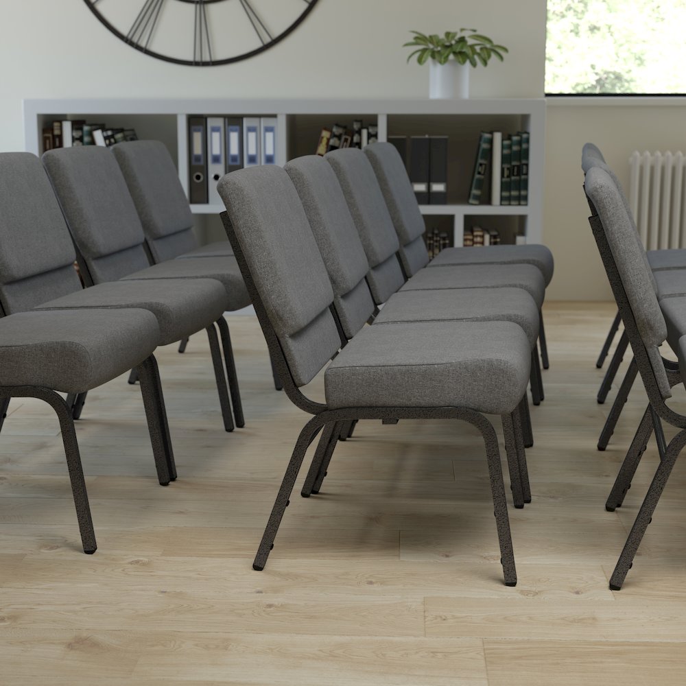 21''W Stacking Church Chair in Gray Fabric - Silver Vein Frame. Picture 8