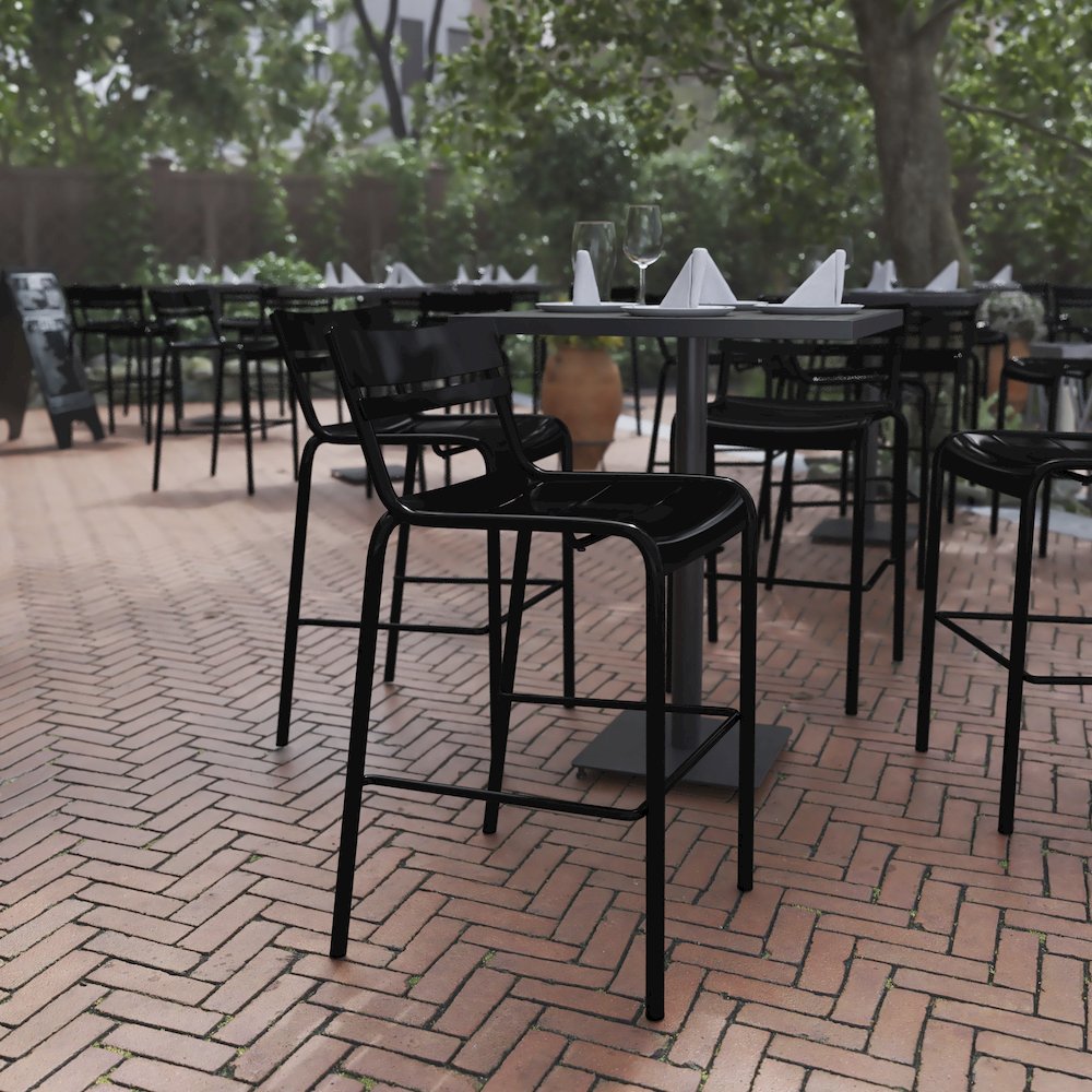 Modern Armless Commercial Grade Indoor/Outdoor Steel Stacking Bar Stool. Picture 2