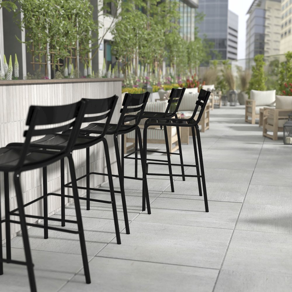 Modern Armless Commercial Grade Indoor/Outdoor Steel Stacking Bar Stool. Picture 6
