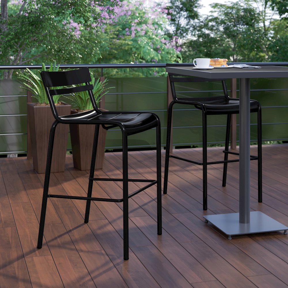 Modern Armless Commercial Grade Indoor/Outdoor Steel Stacking Bar Stool. Picture 7