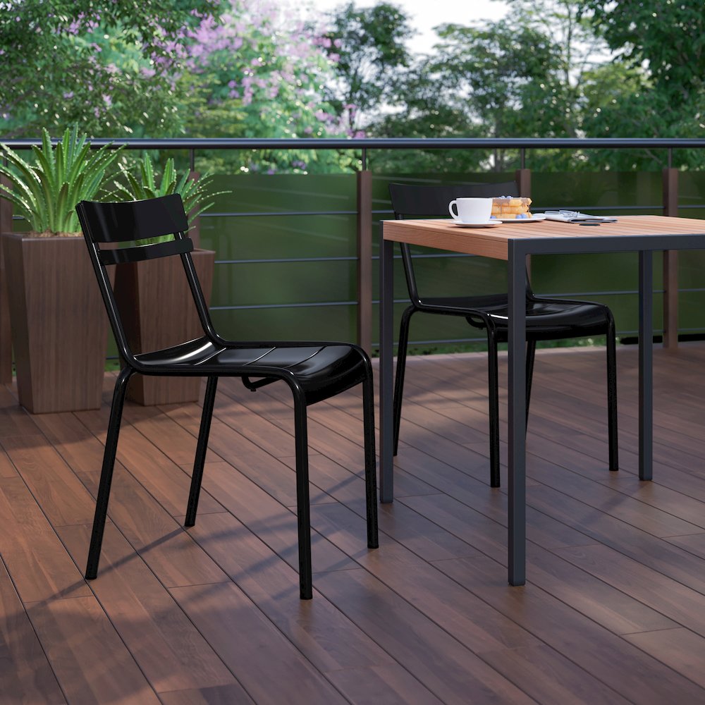 Modern Commercial Grade Indoor/Outdoor Armless Steel Stack Chair. Picture 7