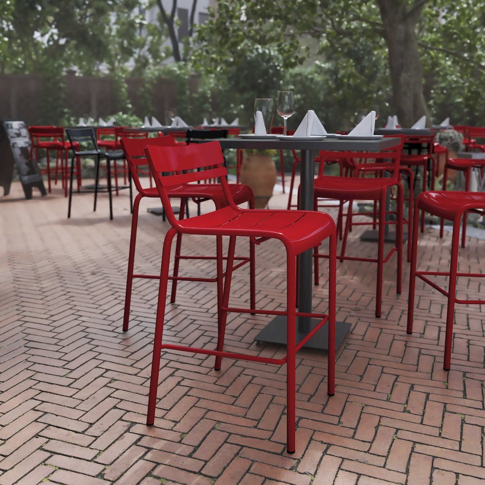 Modern Armless Commercial Grade Indoor/Outdoor Steel Stacking Bar Stool. Picture 2