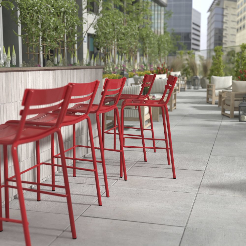 Modern Armless Commercial Grade Indoor/Outdoor Steel Stacking Bar Stool. Picture 6